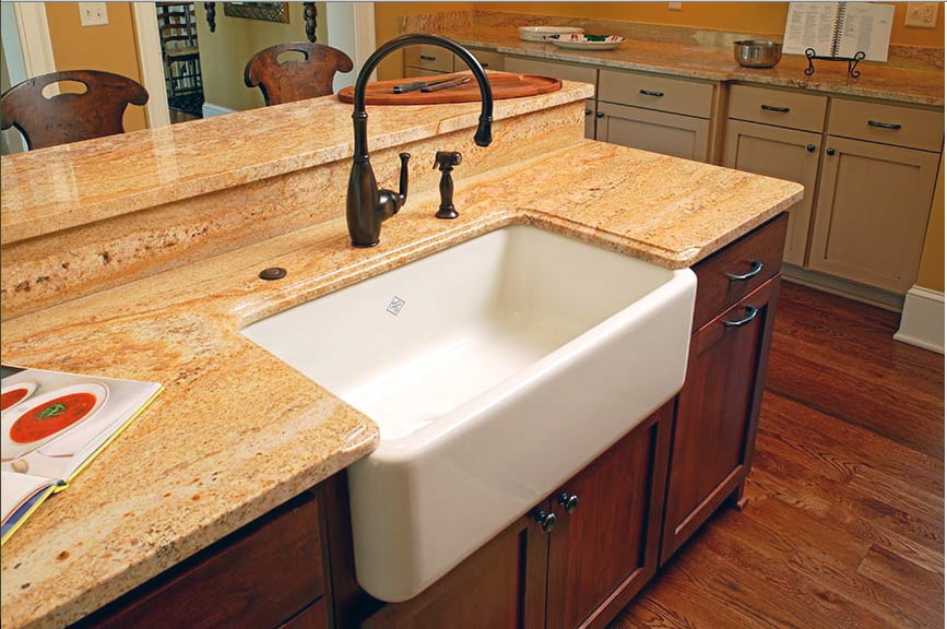 Kashmir Gold Granite with farm House Sink Yelp