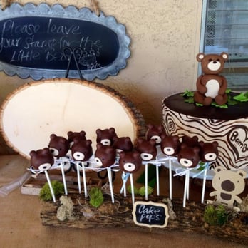 Woodsy teddy bear baby shower cake and cake pops :)thank you Alicia